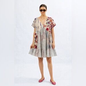 Bucketlist Boho Patchwork Babydoll Mixed Print CottagecoreOversized Tiered Mini